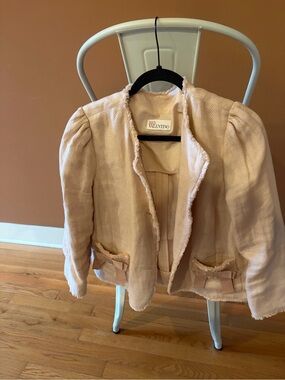 RED Valentino Blush Pink Tweed Jacket with Frayed Trim